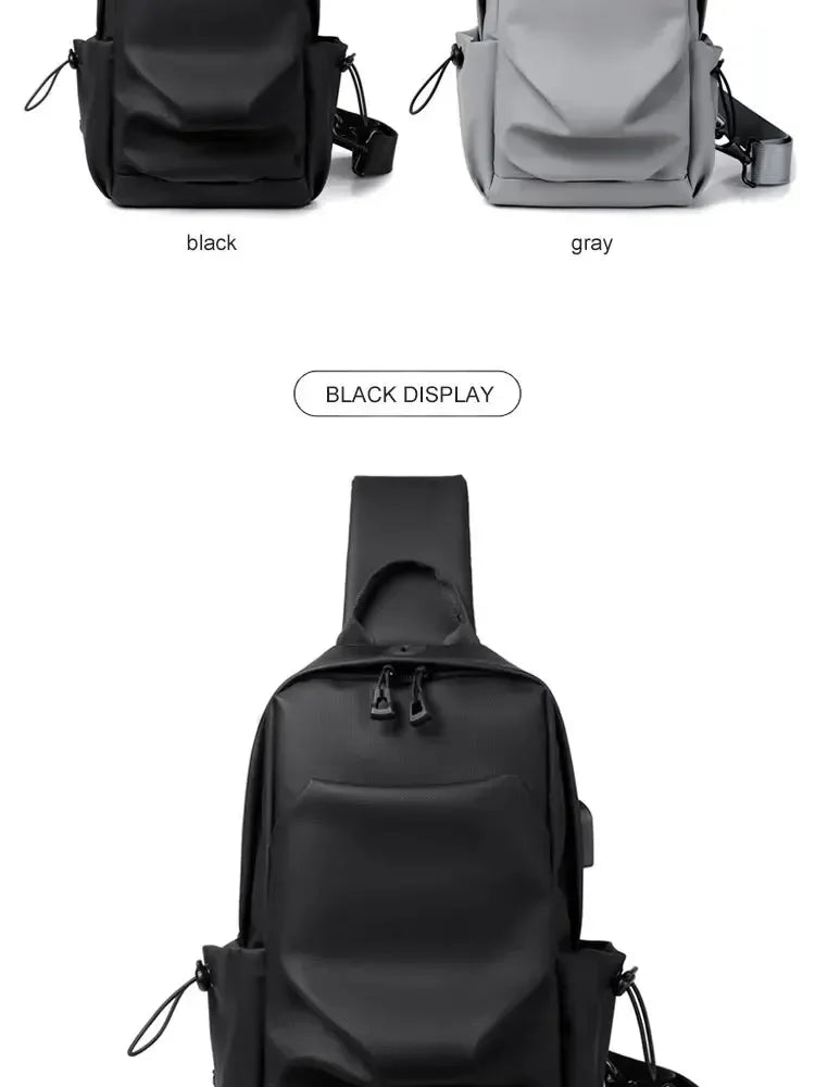 New Men's And Children's Chest Bag Waterproof Trend Simple Usb Charging Solid Color Multifunctional Messenger Bag Shoulder Bag