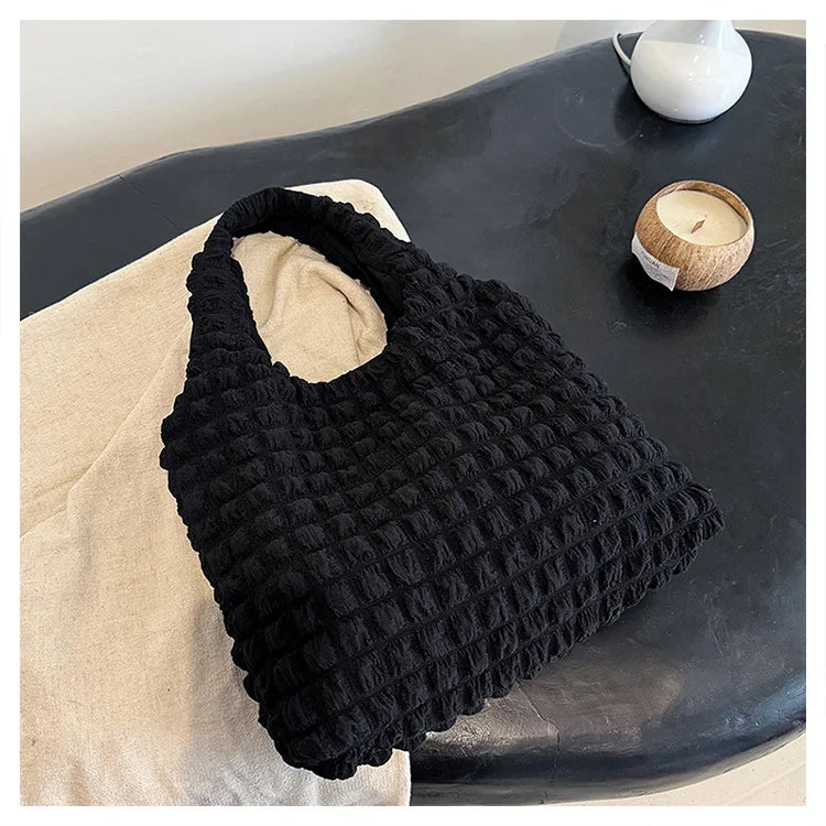 Crossbody Bag With Pleated Design Embroidered Plaid Shoulder Bag Underarm Bags Simple Large Capacity Quilted Tote Bags For Women