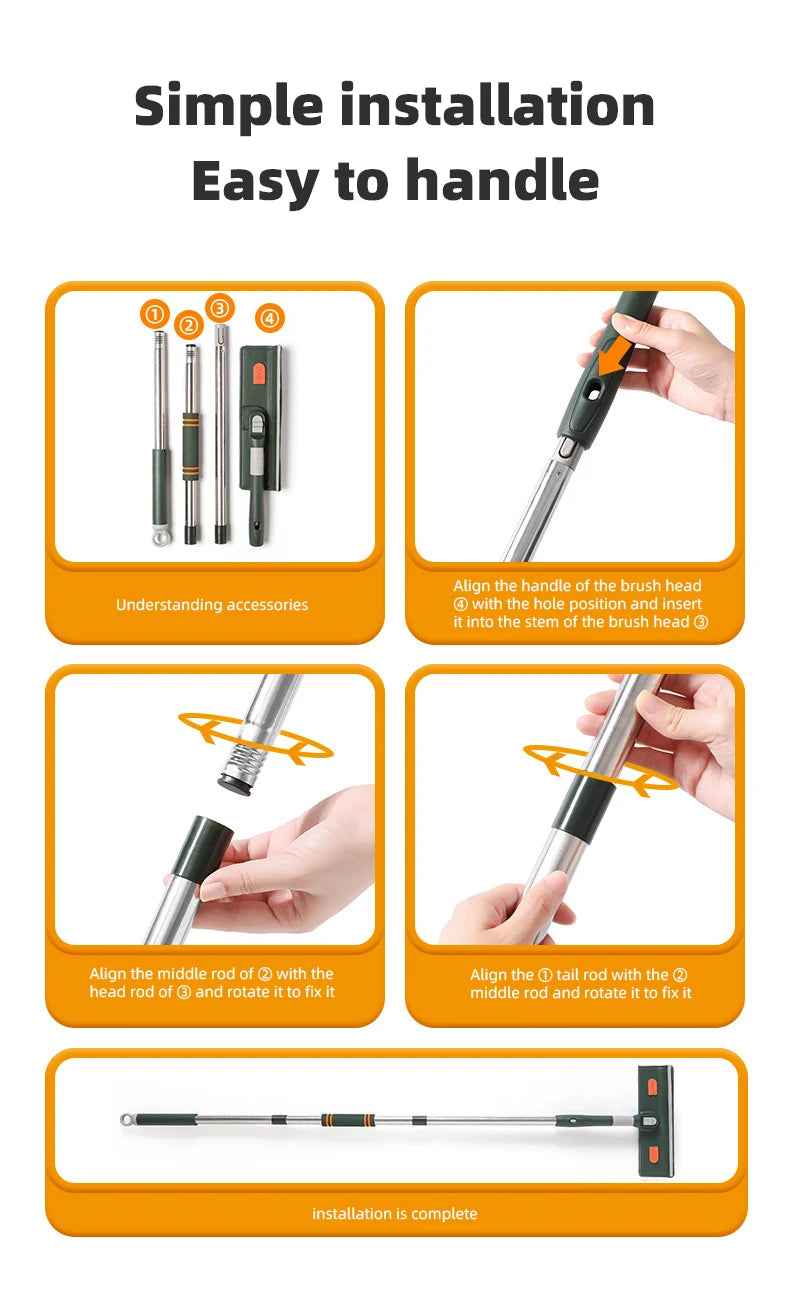 72-226CM Extended Window Cleaning Tool Glass Cleaner Mop with Silicone Scraper Window Cleaning Brush Household Cleaning Tools