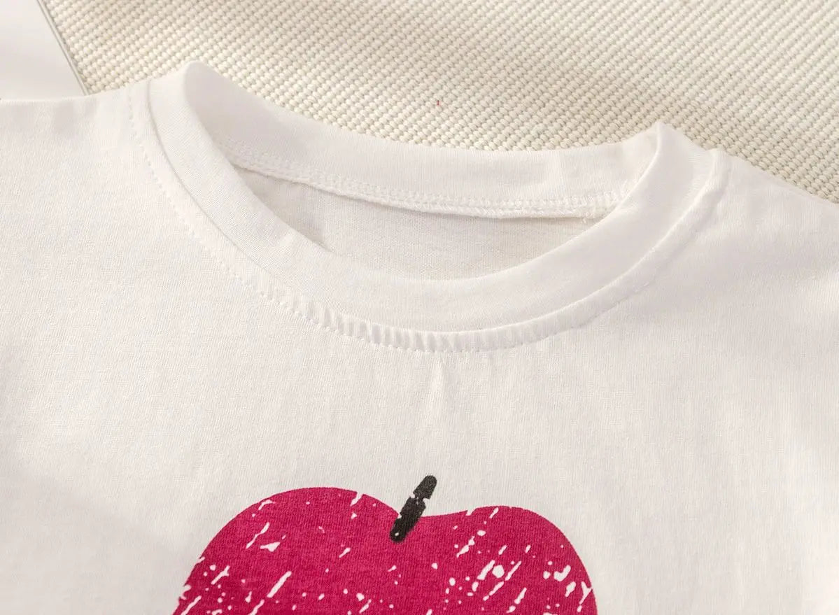 Children's Sets 2-piece Short-sleeved Round Neck Top+plaid Shorts Fruit Lemon Grape Cartoon Design Outer Wear Casual Summer