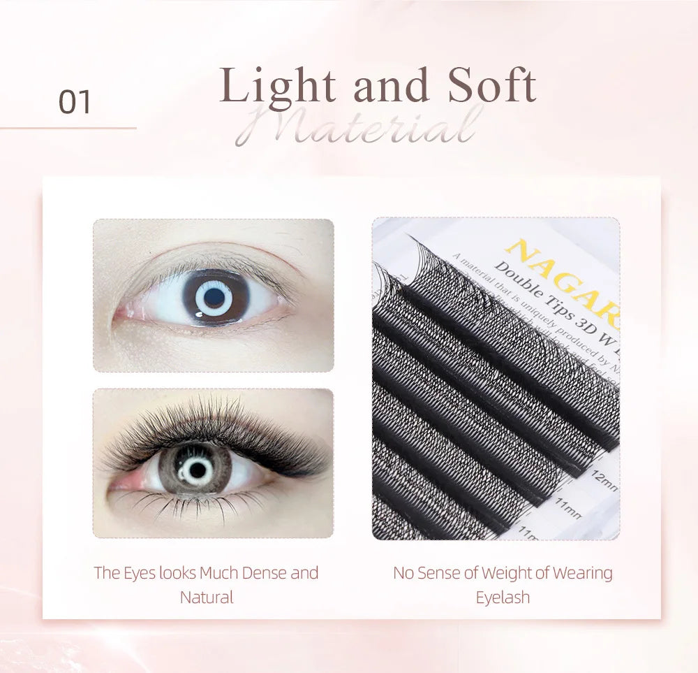 NAGARAKU Double Tips 3D W eyelashes W Shape Eyelash Extensions Blister Premade Fans