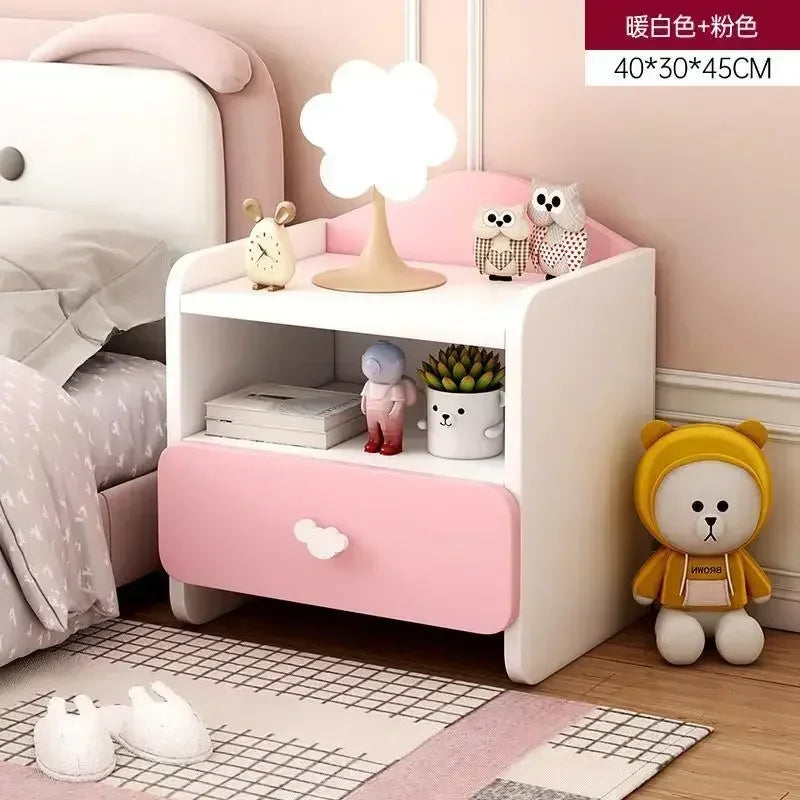 Modern Nightstand with Double Drawers Cute Kid's Bedside Table Multi-Functional White Cabinet for Girls' Bedrooms