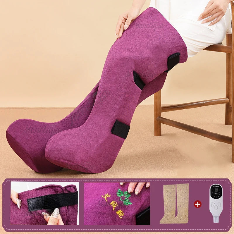 Winter Calf Heat Massager Electric Moxa Mugwort Foot Boot Muscle Relax Blood Circulation Wormwood Knee Pad with Remote Control