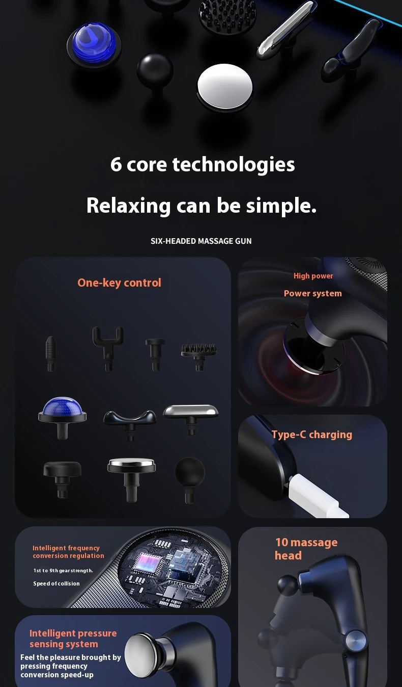 Fascia Massage Gun Shoulder Massager Electric Muscle Massage Machine High Frequency Back Waist Body Massage with Extended Handle