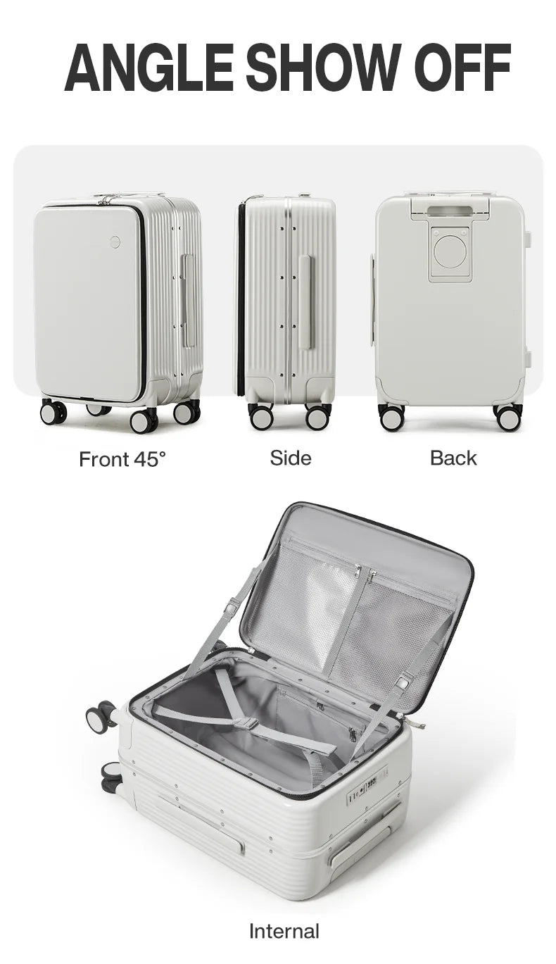Mixi NEW Aluminum Frame Suitcase Carry On Rolling Luggage with USB Port Boarding Cabin Cup and Phone Holder 20 24 Inch