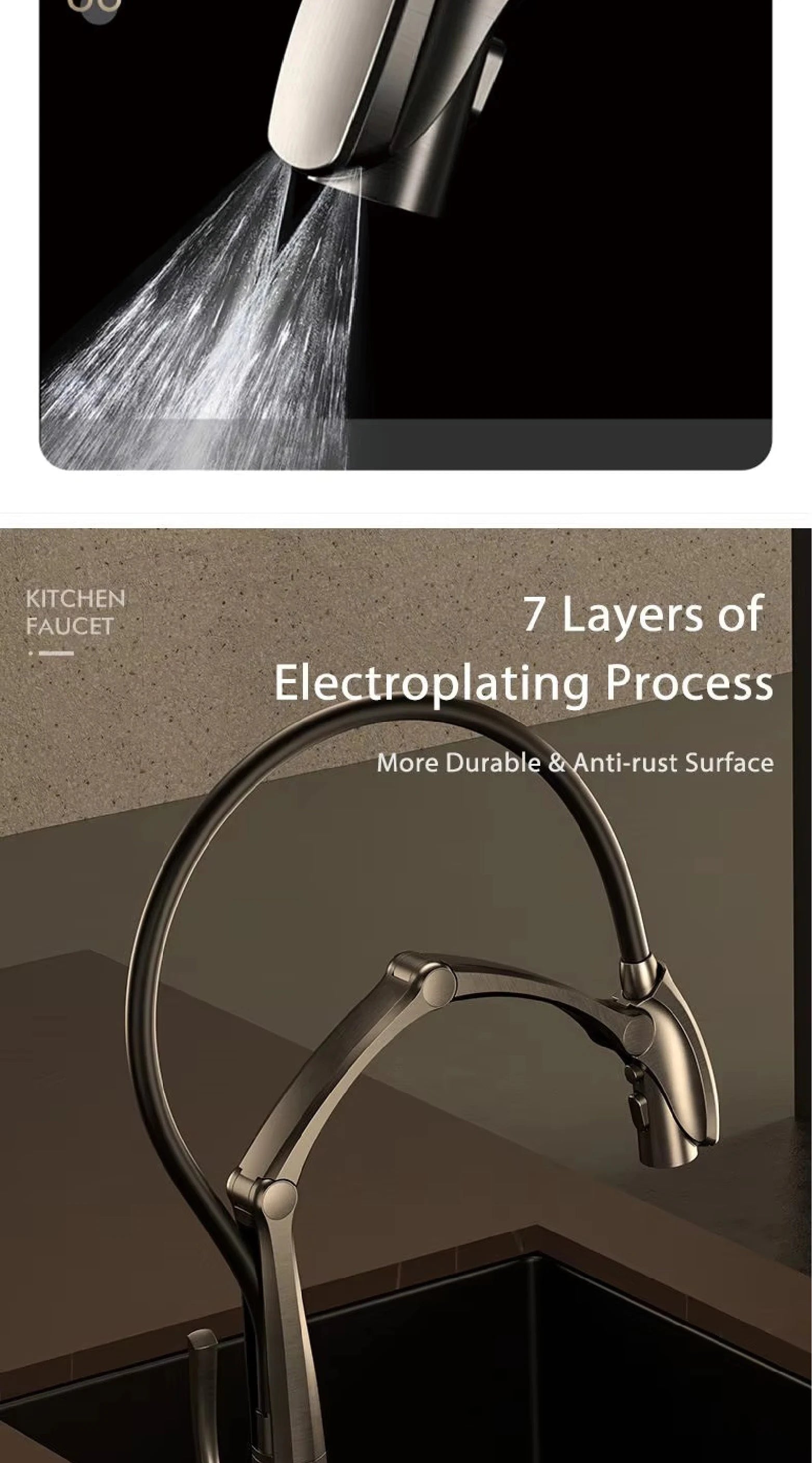 Luxury Gunmetal Brass Kitchen Faucet with LED Display,Sensor&Pull-Out 3-Function Spray,Touchless High Pressure Water-Saving Tap