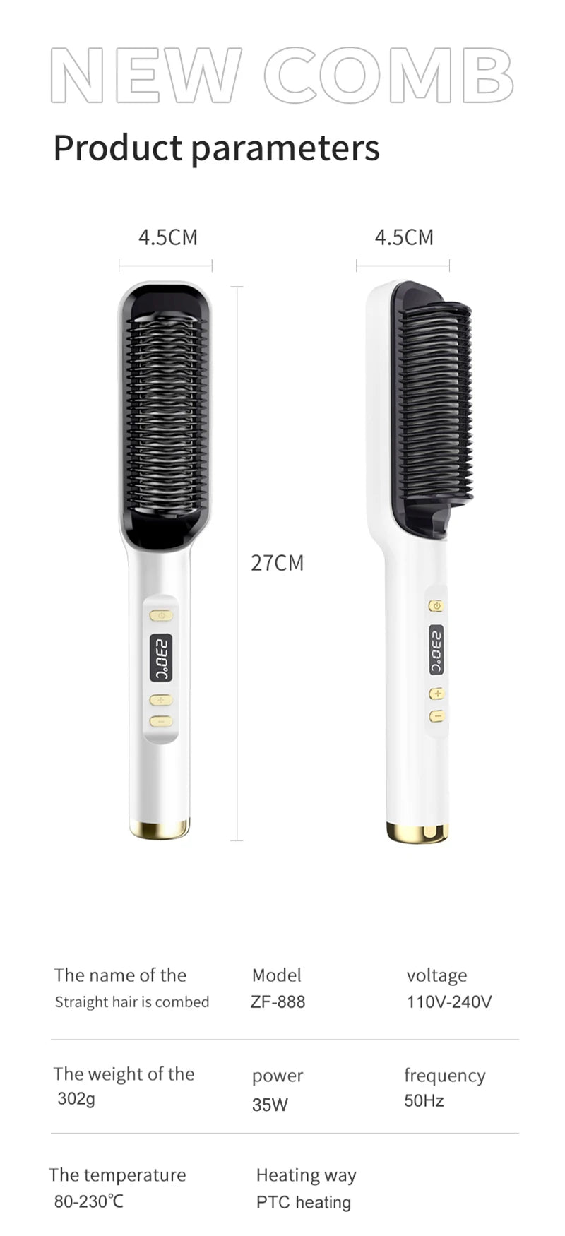 Electric Heating Straight Comb Double Use LCD Electric Hair Straightener Curler Anti-Scalding Styling Tool Straightening Brush