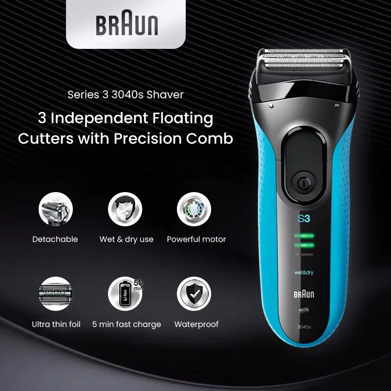 Braun Electric Shaver 3 Series ProSkin 3040S 3010S Reciprocating Shaver For Men Shaving Machine With Trimmer 100-240v
