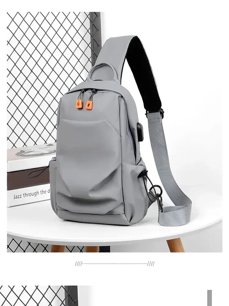 New Men's And Children's Chest Bag Waterproof Trend Simple Usb Charging Solid Color Multifunctional Messenger Bag Shoulder Bag