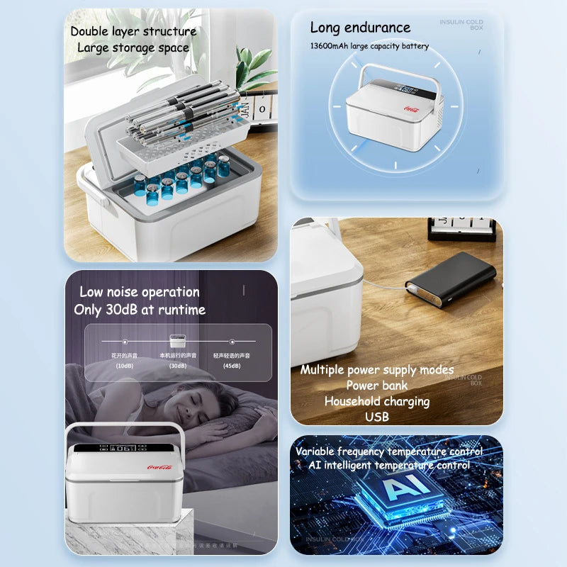 Portable Double-deck Insulin Refrigeration Box Car Mounted Household Travel Small Rechargeable Medicine Refrigeration Cold Tool