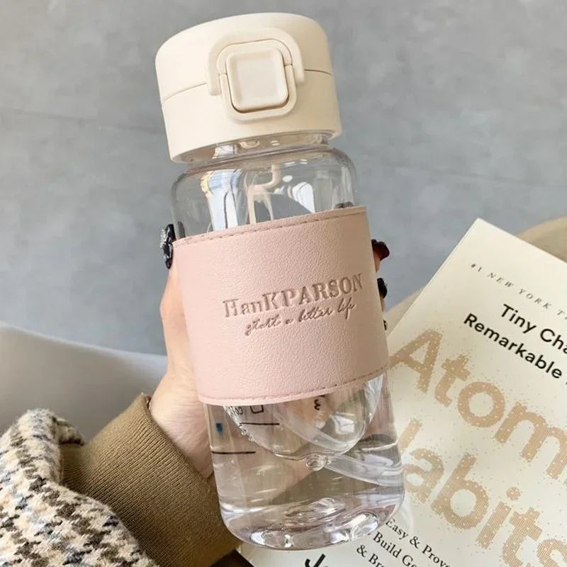 500ml Portable Water Bottle with Straw Creative Cute Leak-proof Plastic Drinking Bottle Milk Coffee Tea Juice Cup Drinkware