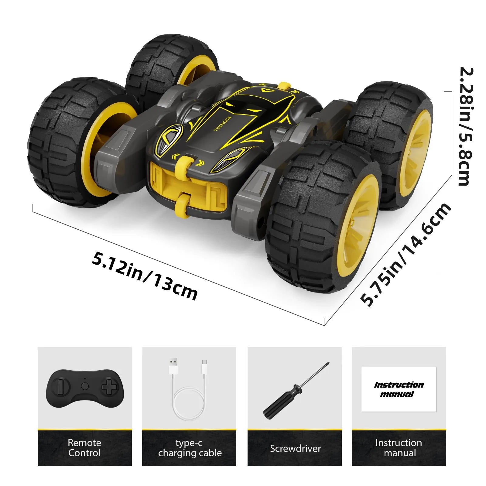 Remote Control Car with Lights, Type-C Fast Charging, 2.4GHz Double Sided Flips RC Cars, 360° Rotates RC Stunt Car Toys for Kids