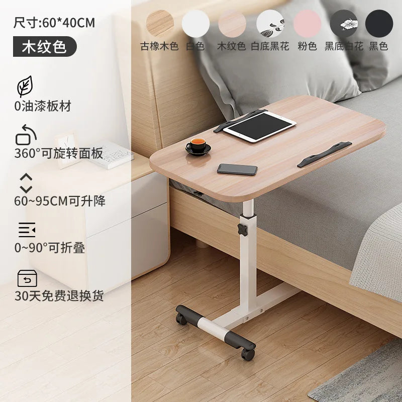 Tilting Overbed Table with Wheels, Height Adjustable Bedside Desk, 2 Tilting Desktops, Mobile Laptop Table Stand Desk