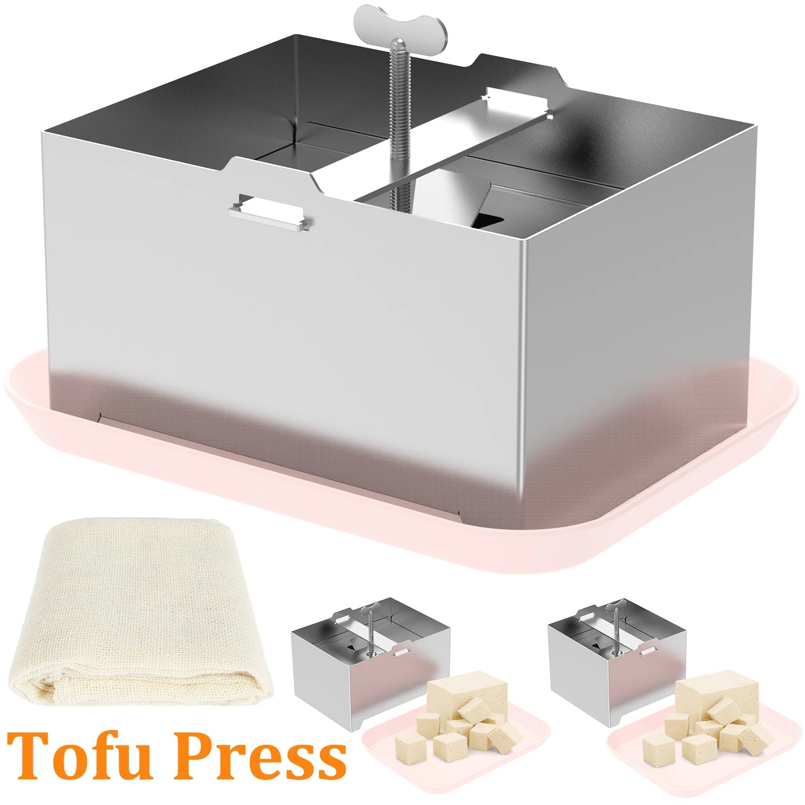 Stainless Steel Tofu Mold and White Cotton Gauze Cheesecloth DetachableSoybean Curd Tofu Making Mold Kitchen Cooking Tool