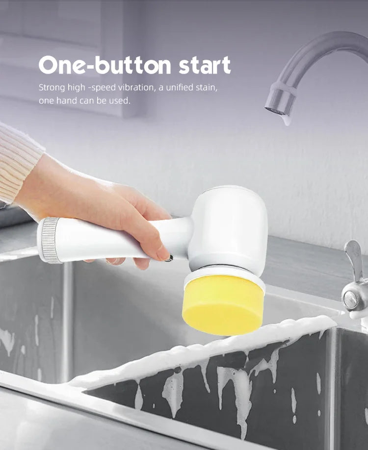 4-in-1 Multifunctional Electric Brush for Cleaning Sinks, Windows, Etc.-USB Charging, Rotating Sponge and Wire Brush