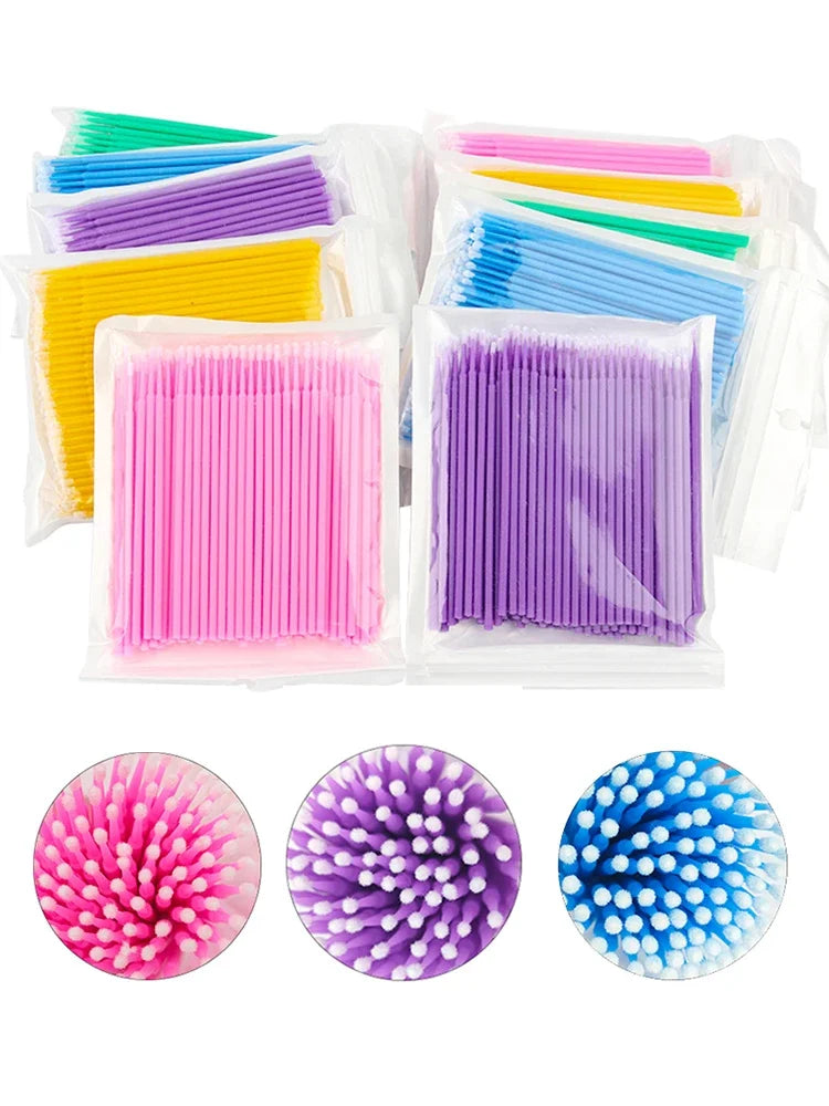 100Pcs Eyelash Cleaning Brush Lash Extension Micro Cotton Swab Individual Eyelashes Microbrush Beauty Makeup Clean Remover Tools