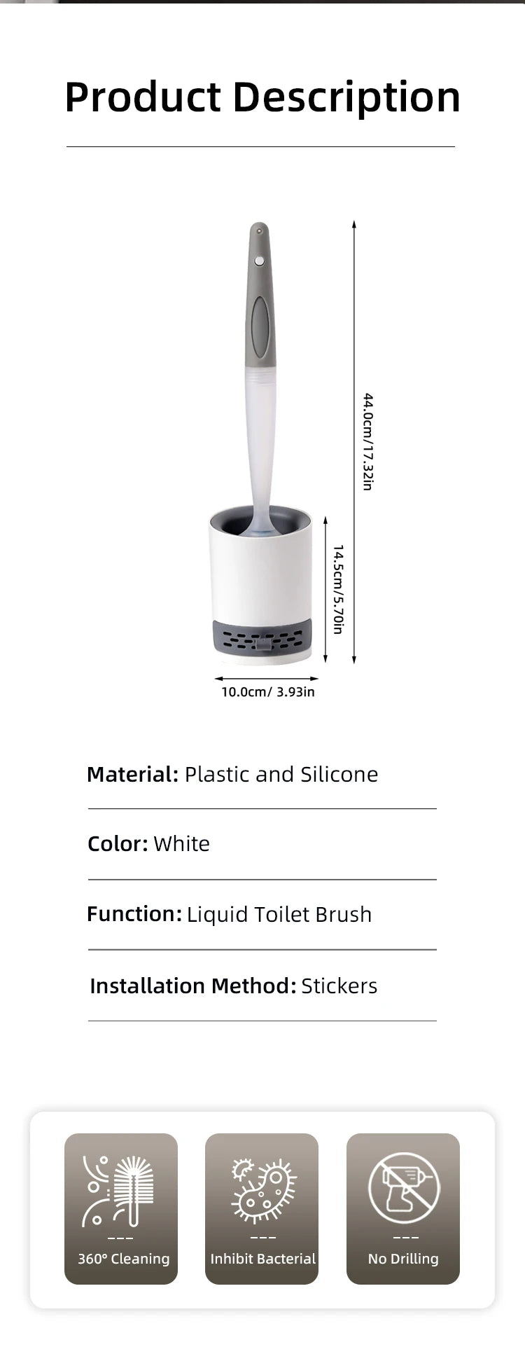 Toilet Brush Holder Set Silicone Toilet Brush with Refillable Handle Dispenser Bathroom Scrubber Cleaner Toilet Brush