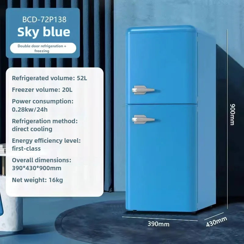 Double Door Refrigeration Freezing Mini Small Medium Silent Energy-saving Retro Refrigerators with Handle for Office Home Hotel
