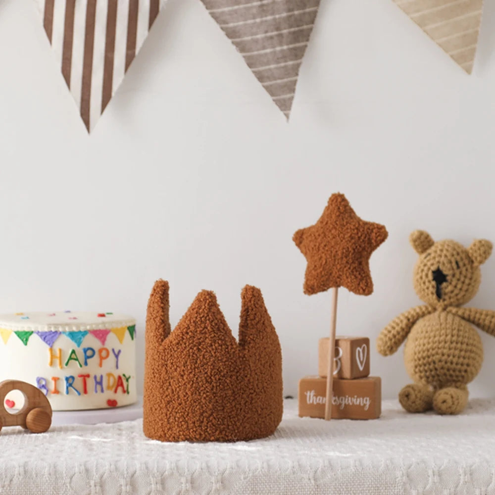 Baby Teddy Velvet Balloon Crown Hat Headwear Star Fairy Stick Happy Birthday Party Decoration Newborn Photography Accessories