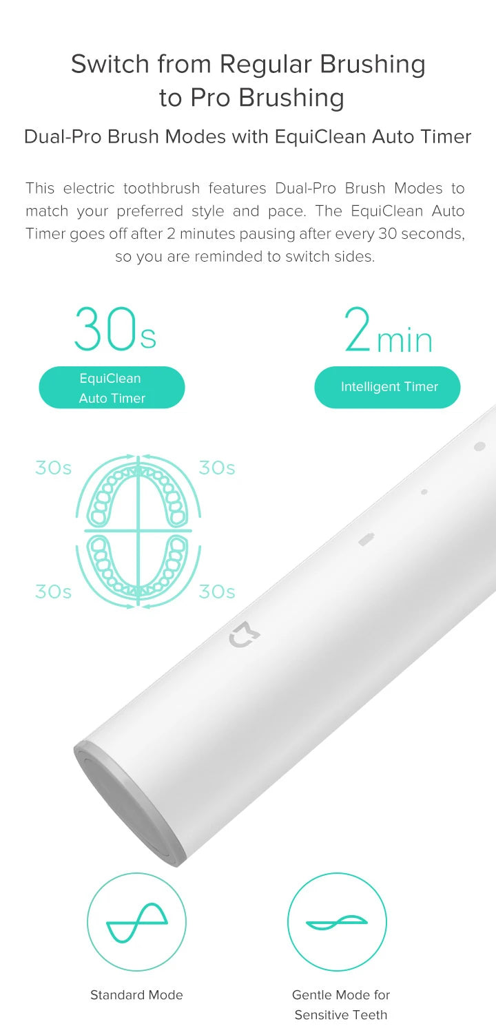 XIAOMI MIJIA Sonic Electric Toothbrushes T300,One Charge For 25 Days,2 Mode,IPX7 Waterproof Rechargeable Toothbrush Whiten teeth