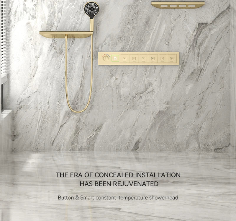 Luxury Ceiling Shower System Set Concealed Thermostatic Brass Digital Display Hydro Generator Rainfall  with Light and Bluetooth