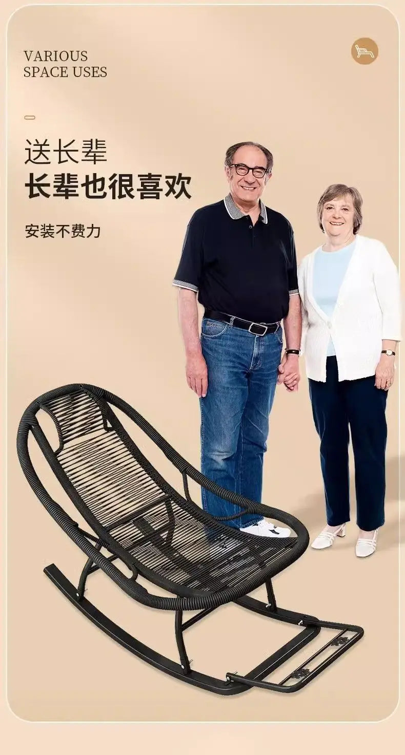 Rocking Recliner Garden Chair Widened Rocking Recliner Rattan Rainbow Rocking Chair Home Living Room Leisure Recliner