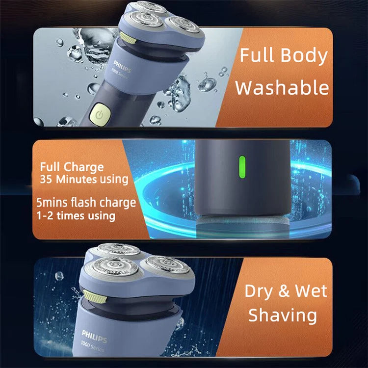 PHILIPS S1886/1887 Stand Up Electric Shaver USB Charge Stainless Steel PowerCut Blade Razor Triple Floating Head Beard Trimmer