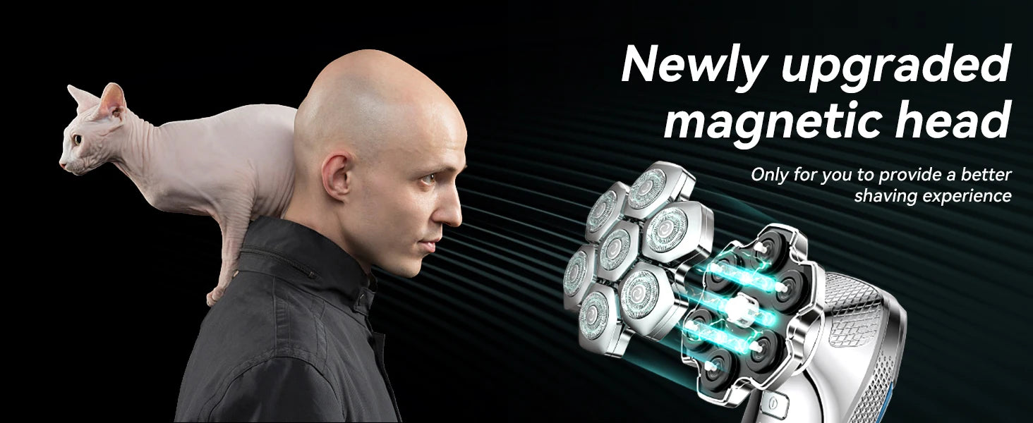 Kensen S18 Electric Head Shaver for Men Rechargeable 7D Floating Cutter Magnetic 5 in 1 Shaver Hair Trimmer Clipper Head Razors