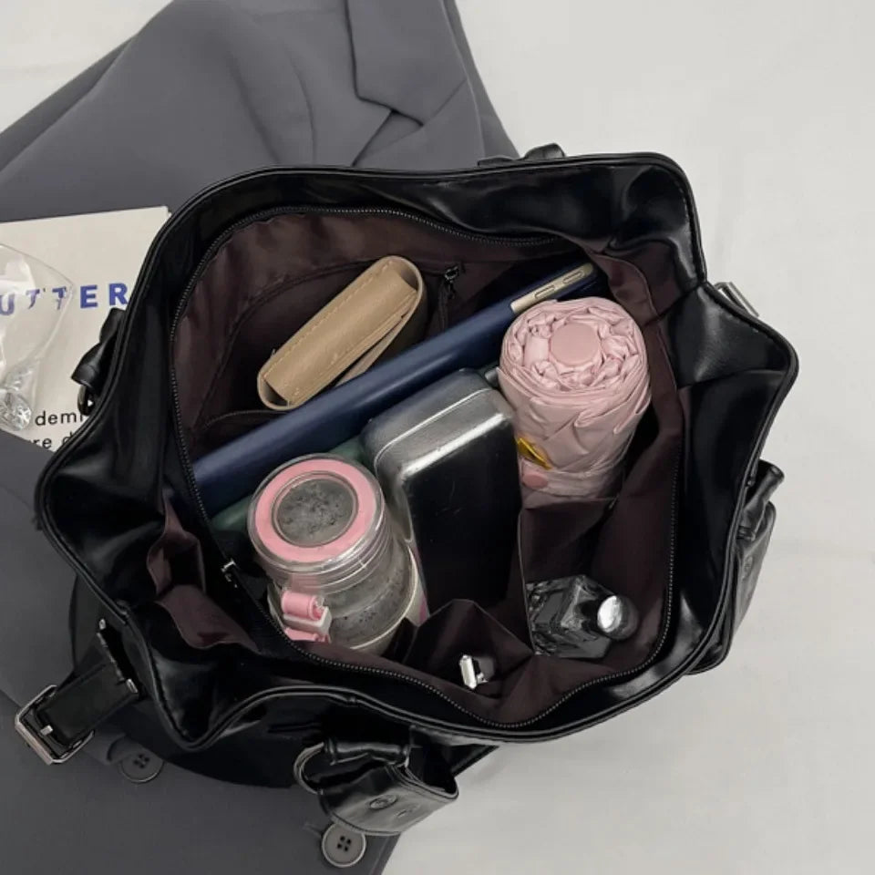 Retro Brand Roomy Shoulder Bag Female Luxury Solid Color Classic Crossbody Bag Large Capacity Style Soft PU Leather Tote Bag