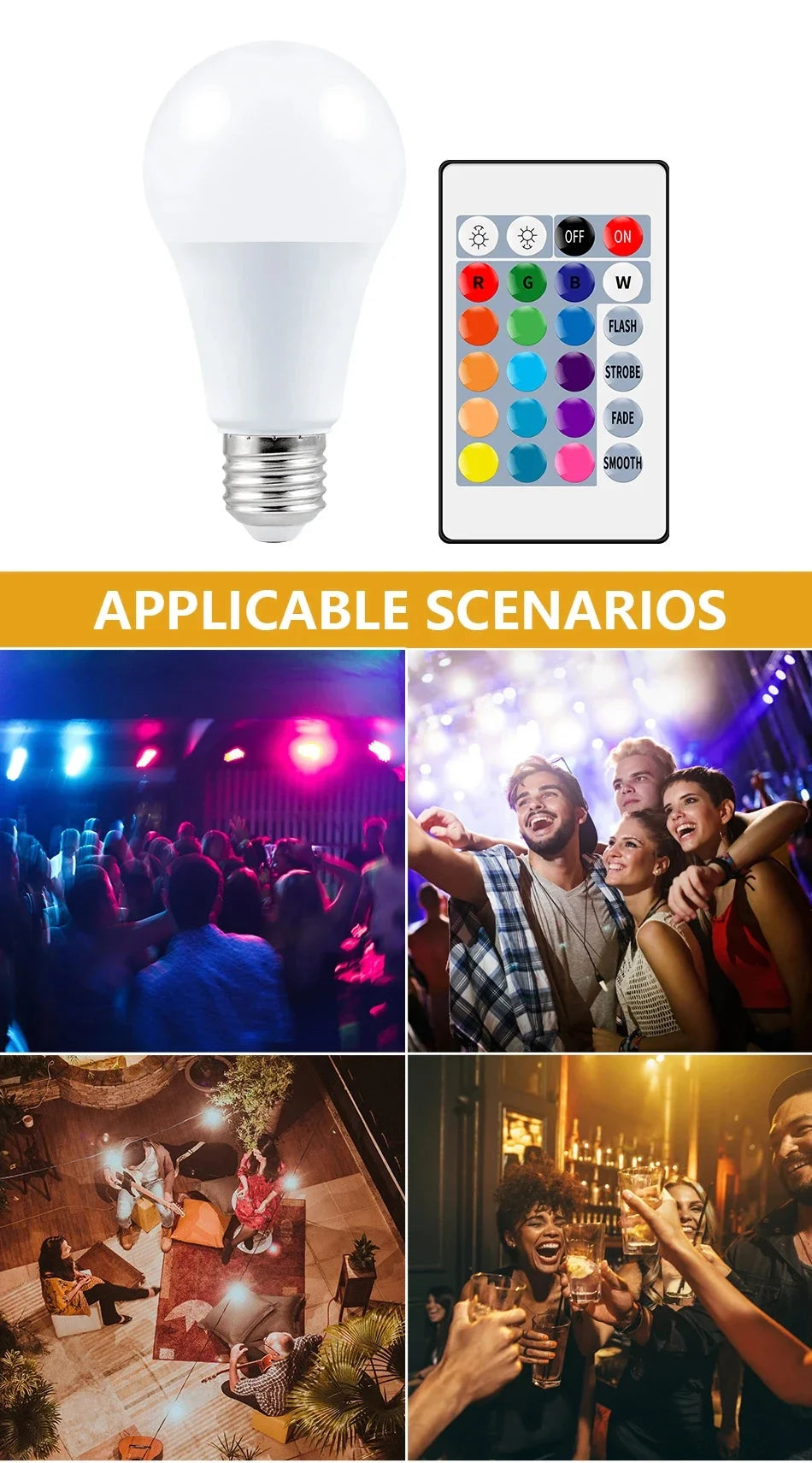 1-10PCS Smart RGBW LED Bulb Spotlight E27 E14 B22 GU10 with Infrared Remote Control Suitable for Colorful Home Lighting