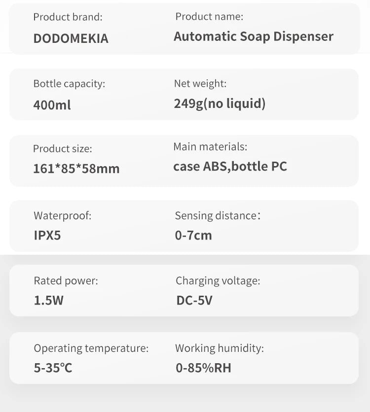 New Wall Mounted Automatic Soap Dispenser Foam Smart Hand Washing Machine 400ml Liquid Rechargeable Bathroom Induction Sensor