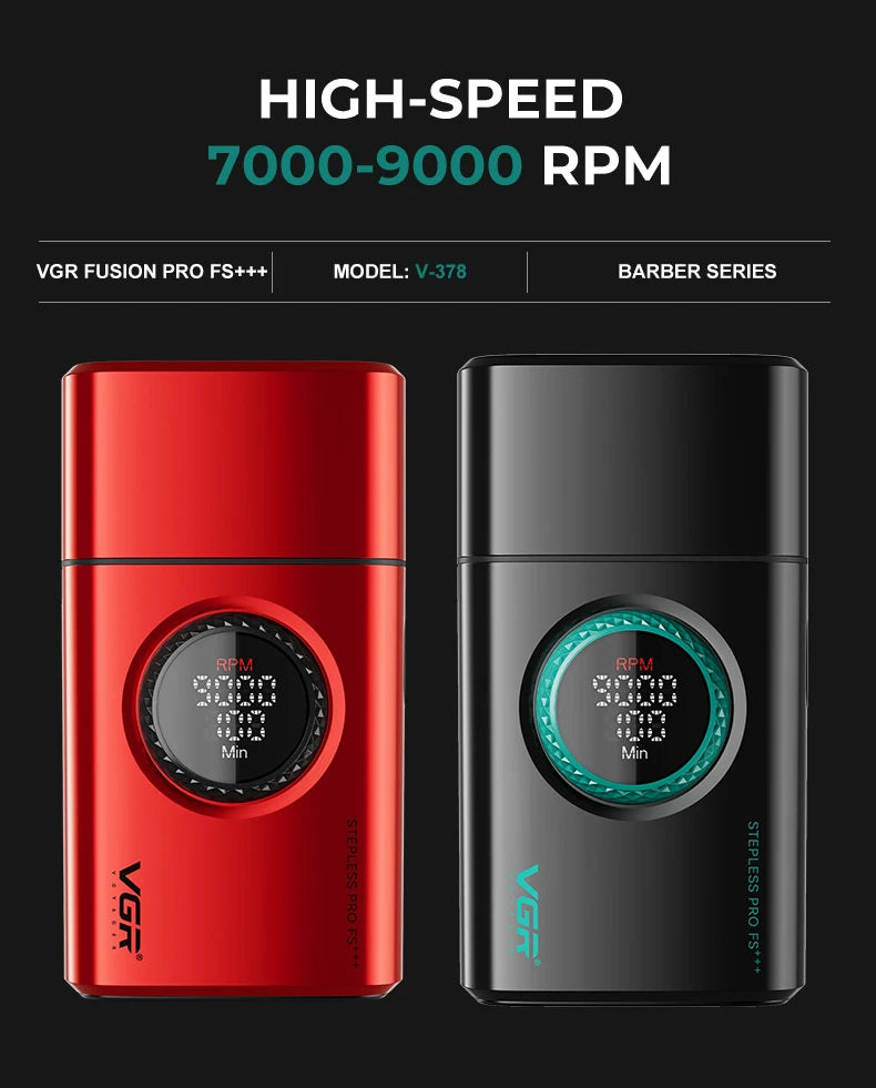 VGR high-end men's shaver alloy reciprocating three blade shaver LED intelligent digital display 9000 speed hair trimmer V-378