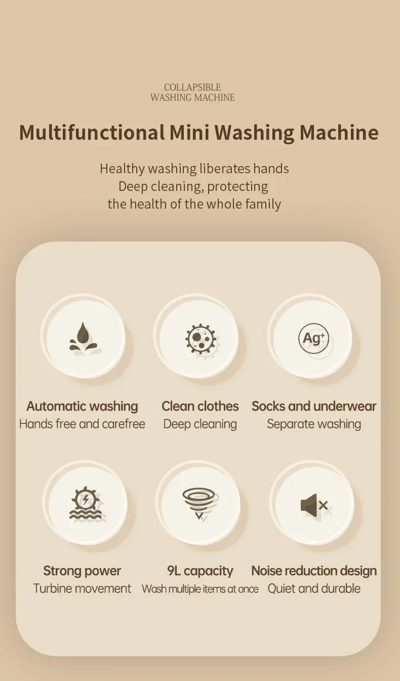 Folding Portable Washing Machine Big Capacity with Clothes Spin Dryer Bucket Travel Socks Underwear Panties Washing Machine