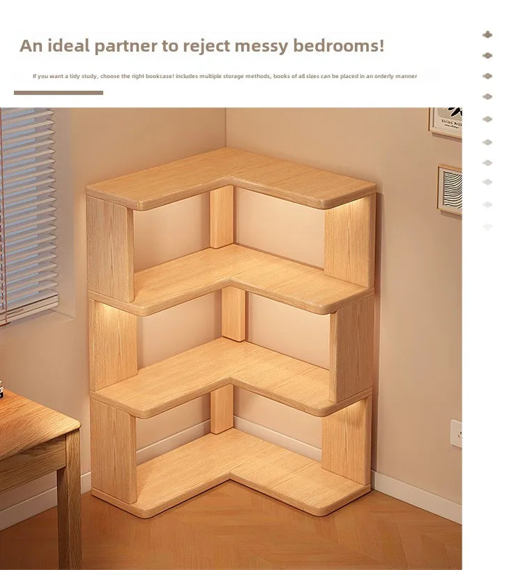 Solid Wood Corner Bookshelf Integrated Shelf Against The Wall Floor Narrow Cabinet Household Corner Storage Shelf Bookcase