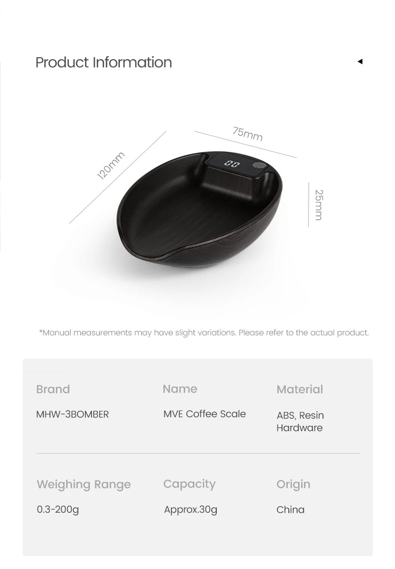 HW-3BOMEBR Coffee Bean Scale and Spray Bottle Kit Espresso Scale 0.1g Precision Mini Coffee Scale ABS Digital Kitchen Scale