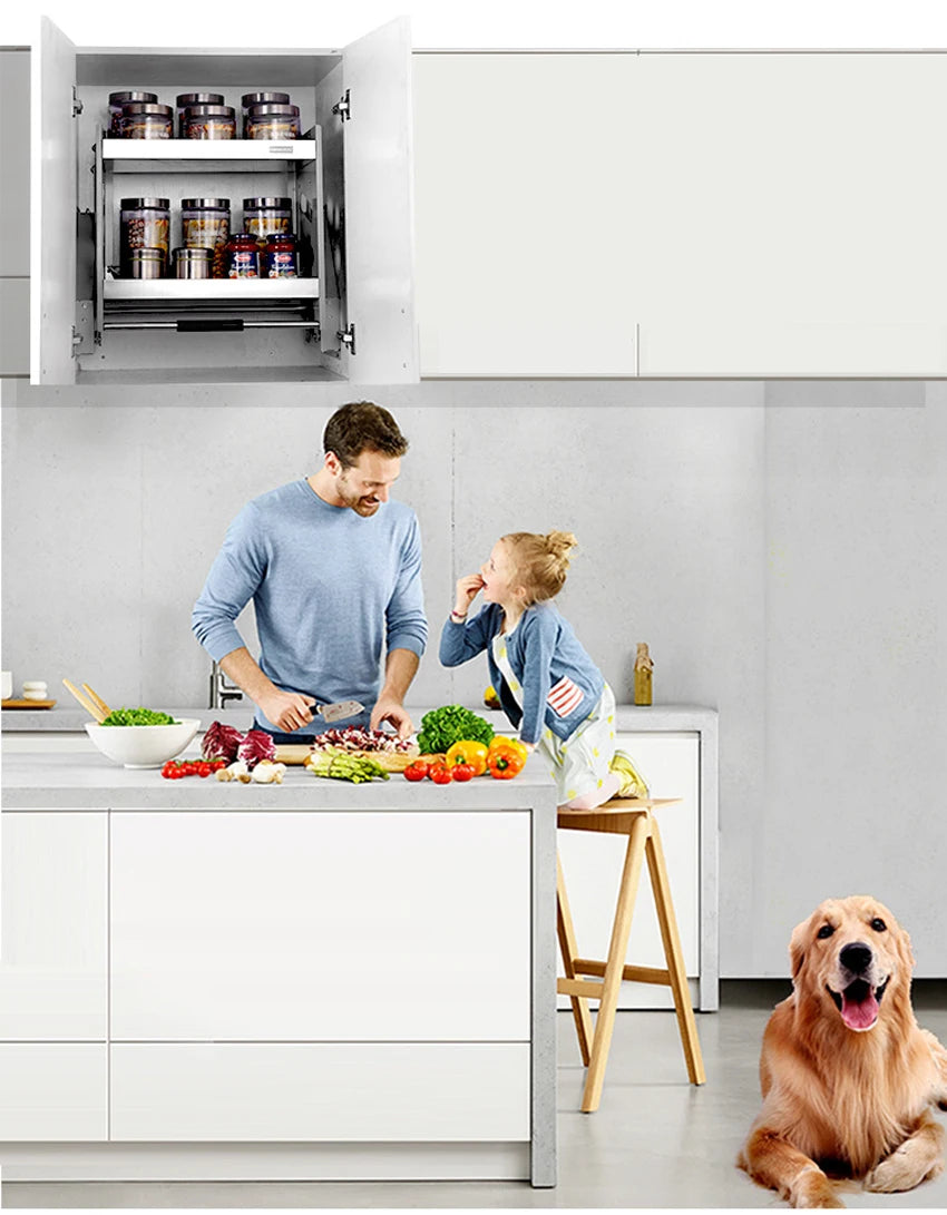 Wall Cabinet Lift Pull Basket Kitchen Cabinet Stainless Steel Drawer Baskets Seasoning Bottle Storage Racks Load weight 30kg