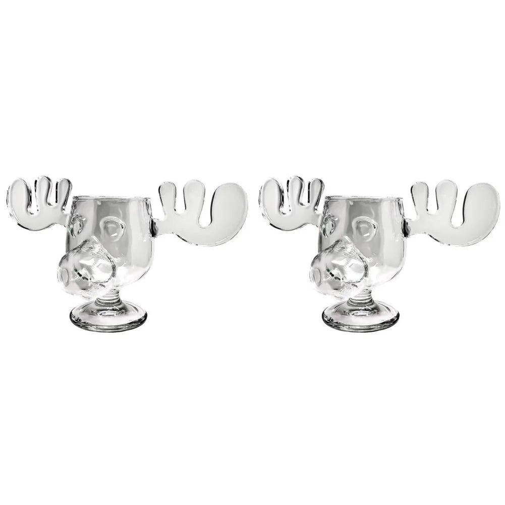 3-1PCS 240ml Christmas Vacation Eggnog Moose Mug Xmas Reindeer Head Creative Elk Glass Clear Wine Water Juice Milk Cup Drinkware