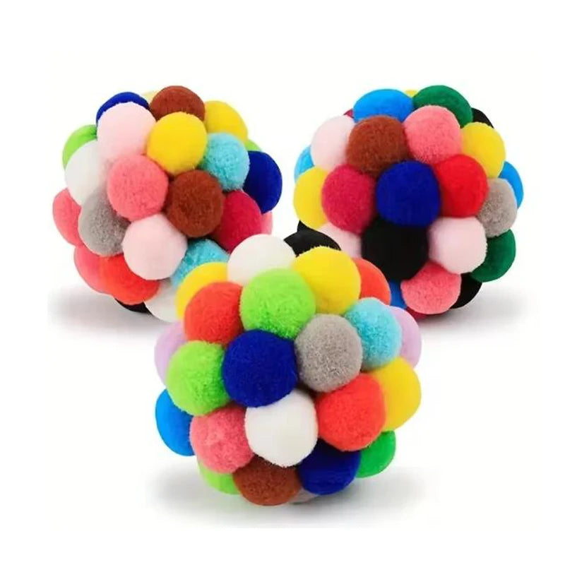 Cat Toys Pet Toy Cat Plush Ball Toys Pet Bouncy Bell Ball Toy Colorful Pompoms Pet Supplies Random Color