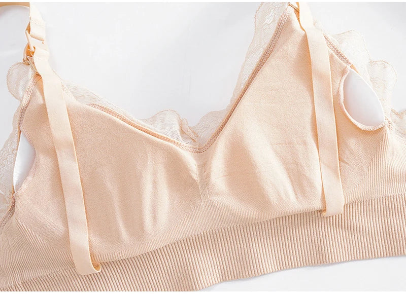 Wireless Front Open Nursing Bra Soft Lace Breathable Seamless Maternity Breastfeeding Bras Maternal Support For Pregnant Women