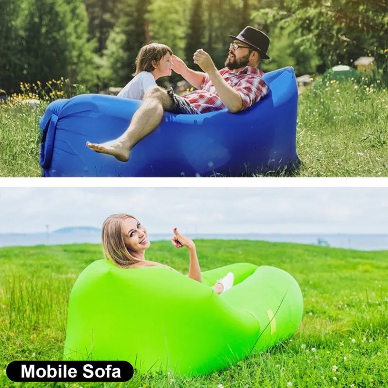 Portable Folding Inflatable Sofa  Outdoor Single Lazy Sofa Bed Fast Inflatable Seatings  Air Sofa Beach Party Camping Use