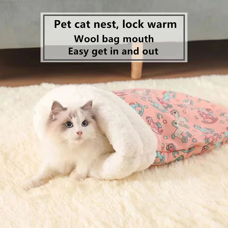 Autumn and winter warm cat kennel, closed cat bed, cute cat sleeping bag, Christmas essential pet supplies