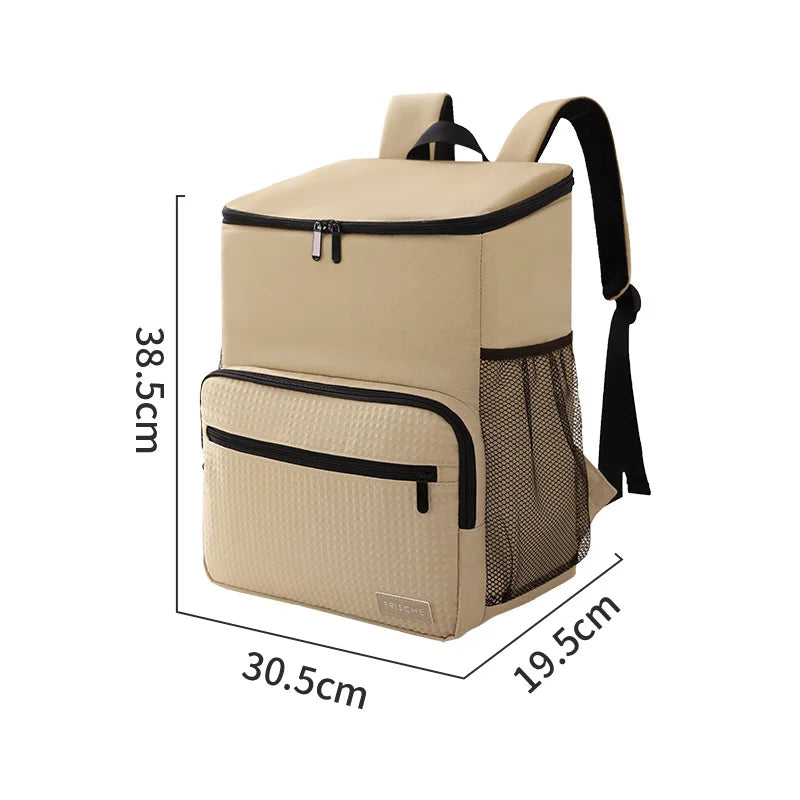 1pc Insulated Backpack Cooler Large Capacity Oxford Cloth Backpack Outdoor Travel Beer Bag Waterproof PEVA Lined Ice Bag