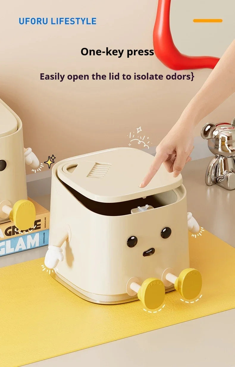 1pcs Desktop Mini Trash Can Press To Open The Cover Plastic Trash Can Household Living Room Bedroom Rubbish Storage Bucket
