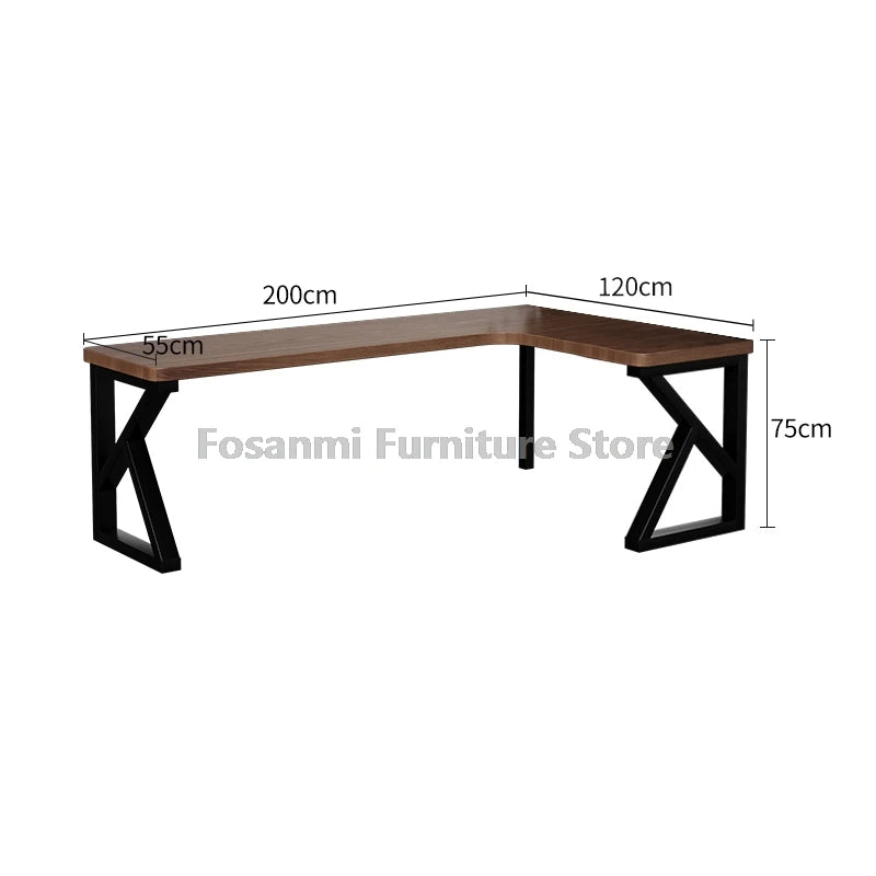 Industrial Style Solid Wood Office Desk Space-Saving L-Shaped Corner Computer Desk Home Writing Gaming PC Table with Steel Legs