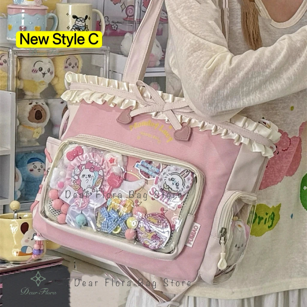 New Y2K Cute Japanese Ita Bag Lolita Girl Transparent Shoulder Tote Bag Large Capacity Crossbody Casual Bag DIY Display Handbags