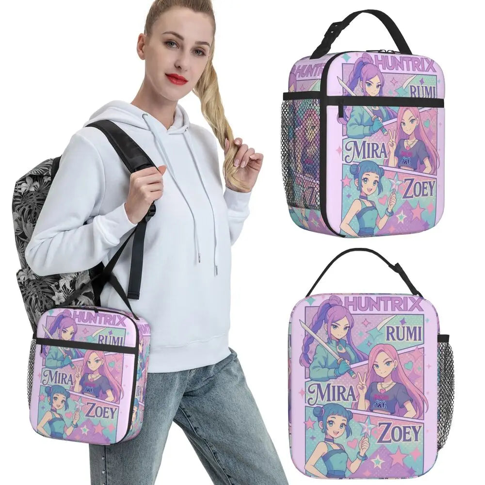 Huntrix Girlgroup K-Pop Group Demon Hunters Lunch Bag Cute Lunch Box For Child Office Portable Cooler Bag Oxford Tote Food Bags