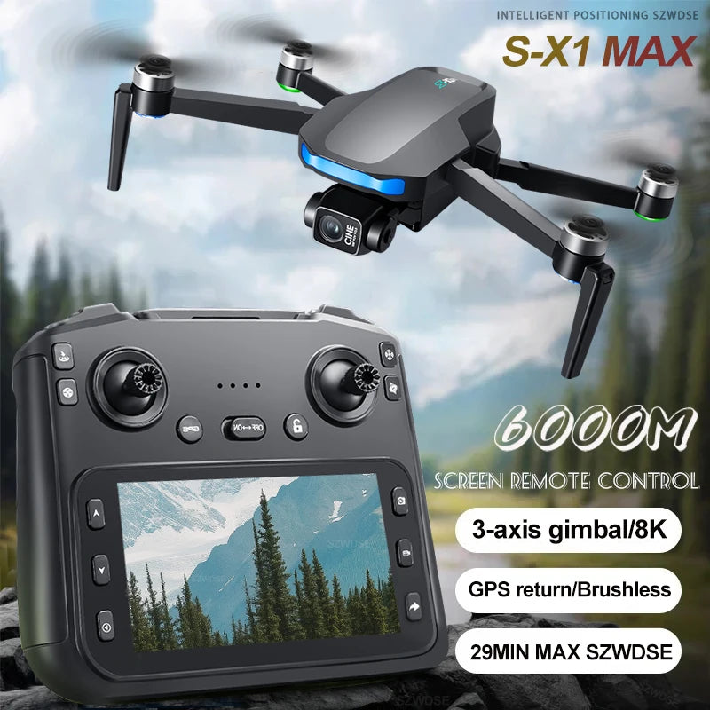 S-X1 MAX GPS Drone 4K Professional HD Camera 3-Axis Gimbal Aerial photography Brushless Screen 5G WIFI FPV Dron RC Quadcopter