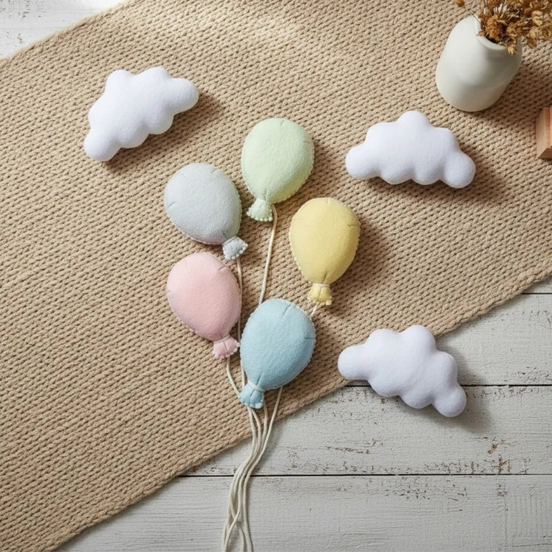 Newborn Photography Props Set with 3 Clouds and 5 Balloons, Soft Cute Photo Shoot Accessories for Baby Studio Photos Shooting