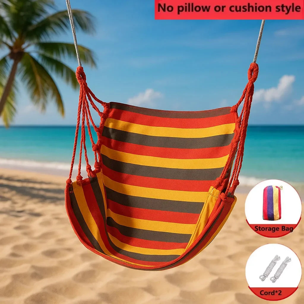 200KG Capacity Stripes Canvas Hammock Chair Thick for Garden Swing Seat Patio Camping Beach Dormitory Leisure with Storage Bag