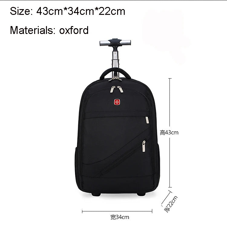 Men Trolley Backpack Shoulders Travel Bag with Wheels 24 Inch Students Rolling Luggage Business Trolley Large Capacity Suitcases